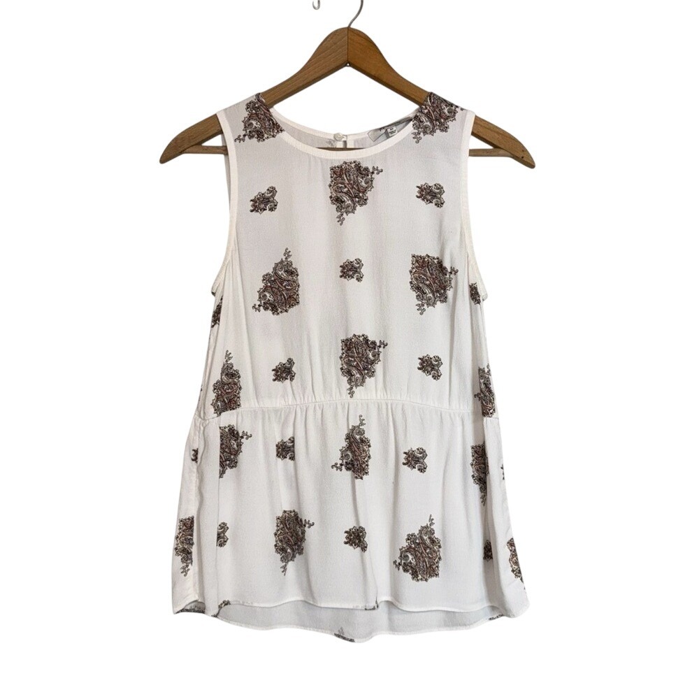 Madewell‎ Paisley Print Sleeveless Tank Top White Blouse Peplum Casual Comfy